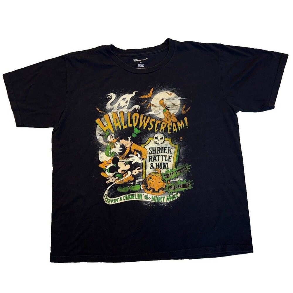 Disney Store Hallowscream Halloween T Shirt XL Mickey Donald Goofy Pluto Black